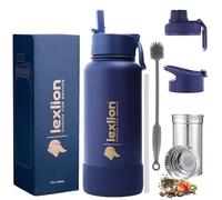 Lexlion Tea Infuser Water Bottle 32 Oz - Triple Wall Insulated Stainless Steel, Loose Leaf & Fruit Strainer, 3 Leakproof Lids, BPA-Free Silicone Sleeve, Reusable Thermal Mug