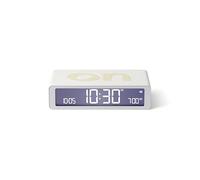 Lexon Flip Classic Digital Alarm Clock with Reversible On/Off Faces, Rechargeable bedside clock with LCD display, Touch Sensor for Snooze & Light function - Rubber White