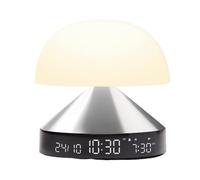 Lexon MINA Sunrise Luminous Morning Alarm Clock, Dawn and Dusk Simulator, 5 Natural Sounds LED Bedside Lamp Night Light and Light Therapy - Aluminium Colour