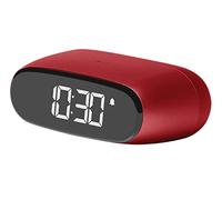 Lexon MINUT Mini Compact Alarm Clock with VA LCD Screen Pure Black, Touch Control, Snooze Function and Backlight, Rechargeable Battery, Aluminium Finish - Dark Red