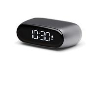 Lexon MINUT Mini Compact Alarm Clock with VA LCD Screen Pure Black, Touch Control, Snooze Function and Backlight, Rechargeable Battery, Aluminium Finish - Metallic Grey