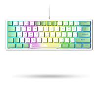 LexonElec K61 Pro - UK Layout Gaming Keyboard 60 Percent Mini RGB Illuminated LED Light up - White and Green Mixed Key Colour Caps Colorful - USB Mechanical Feel Aesthetic for PC Laptop MAC