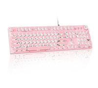 LexonElec USB Wired Mechanical Keyboard Blue Switch Metal Panel with Knob Design, 104-Key Vintage Typewriter-style Gaming Keyboard with White LED Backlit Steampunk Retro Round Keycaps for PC/Mac-Pink