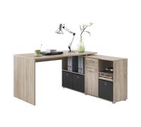 Lexor Range Computer Workstation Office Desk with Shelving White Black Oak Stone