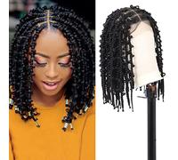 Lexqui 14" Short Knotless Braided Wigs for Women Box Braid Wig Full Double Lace Butterfly Bob Braided Lace Wigs with Baby Hair Synthetic Hair Braid Lace Front Wig Natural Black