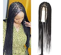 Lexqui 36'' Knotless Box Braided Wigs for Women Braided Lace Wigs Triangle Lace Front Braided Wig Human Hair Blended Full Double Lace Braided wig with Baby Hair Braid Lace Front Wig