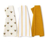 Lex's Linens Bees Tea Towels 3 Pack, 100% Cotton Kitchen Towels, 3, Waffle & Towelling Tea Towels, 40 x 65 cm