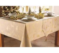 Lex's Linens Christmas Table Cloth with a Gold Stag Design for Xmas Holiday Season Dining Table Indoors Outdoors Dinner Party (Tablecloth 52" x 90")