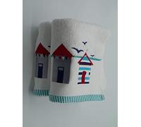 Lex's Linens Pack of 2 Beach Hut & Birds Embroidered Bath Towels