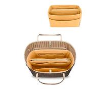 LEXSION Felt Purse Bag Organizer Insert with zipper Bag Tote Shaper Fit Speedy Neverful PM MM, Light Yellow, M