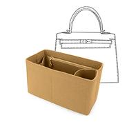 LEXSION Felt Purse Organizer Insert for Handbags with Zipper for Kelly 25,Bag Organizer with Removable Bottle Holder 8032 Light Brown Small