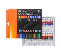 Lexsyn Acrylic Paint for Canvas Painting, 24 Colours, Acrylic Craft Paint, Waterproof Creative Supplies for Beginners, Children, Fabric, Stones, Ceramic Projects
