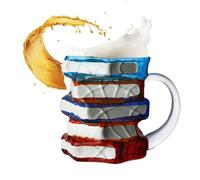 Lexsyn Coffee Book Mug, Stained Glass Patterned Bibliophile Mug with Stack of Books | Stand for Hot and Cold Drinks Colourful Reading Object for Writers Bibliophiles Literature Lovers