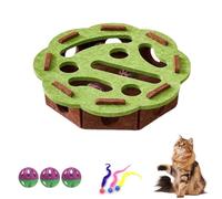 LexTex Cat Scratch Puzzle Enrichment Box, Puzzle Felt Maze Box Cat Toys For Indoor Cats Self Play, Interactive Nail File Scratch With 3 Bell Balls, Stimulate Kittern Energy And Instincts(Green,Round)