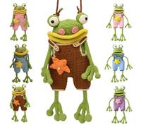 LexTex Crochet The Cutest Froggy Phone Bag, Finished Handmade Frog Phone Bag, Cute Frog Knitted Pouch(Brown-PU strap)