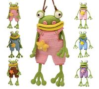 LexTex Crochet The Cutest Froggy Phone Bag, Finished Handmade Frog Phone Bag, Cute Frog Knitted Pouch(Pink-PU strap)