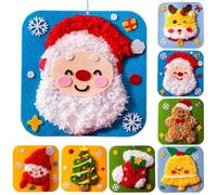 LexTex DIY Christmas Embroidery Kit - Holiday Punch Needle Craft Set, DIY Christmas Cartoon Sewing Craft Kit with Stickers for Beginner, Hanging Creative Felt Stickers Hands on Activities(Santa)