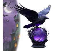 LexTex “Raven’s Moonlight” Gothic LED Lamp - Mysterious Crow On Glowing Orb Sculpture, Raven On Glowing Orb with Violet Light, Gothic Raven Crow Lamp for Gothic Collectors, Halloween Enthusiasts(#b)