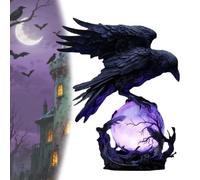 LexTex “Raven’s Moonlight” Gothic LED Lamp - Mysterious Crow On Glowing Orb Sculpture, Raven On Glowing Orb with Violet Light, Gothic Raven Crow Lamp for Gothic Collectors, Halloween Enthusiasts(#a)