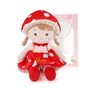 LeyaDoll Personalized Soft Baby Doll (16''), Leya Doll My First Baby Rag Doll for 1 Year-Old Girl Birthday Gift, Christmas Plush Toys Gift for Toddler Kids Infants-Mushroom Girl