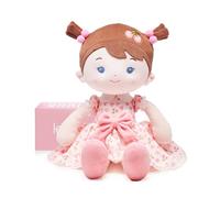 LeyaDoll Soft Baby Doll Toys (16''), My First Baby Rag Doll for 1 Year-Old Girl Birthday Gift,Christmas Plush Toys Gift for Toddler Kids Infants-Cherry