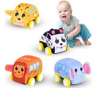 LEYAOYAO Soft Pull Back Vehicle Set for Toddler Toys Age 1-3 | 4 Cute Animal Cars | Vibrant Animal Designs | Safety & Easy Cleaning | Fine Motor Skills | Simply Pull Back and Release!