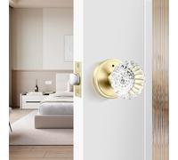 Leydebong 1 Pack Crystal Door Knobs, Privacy Glass Door Knob for Bedroom and Bathroom, Keyless Heavy Duty Door Knobs, Satin Brass Fluted Glass Door Knob with Victorian Plate Rosettes