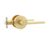 Leydebong 1 Pack Gold Door Handles, Door Knobs with Lock and Key, Gold Entry Door Levers for Bedroom Bathroom or Front Doors, Sleek Modern Door Hardware