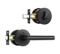 Leydebong 1 Pack Matte Black Front Door Locksets with Deadbolt, Black Door Handles, Combination Door Lock, Keyed Alike Exterior Door Lever