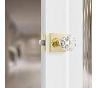 Leydebong 1 Pack Nonlocking Passage Door Knobs, Interior Gold Door Handles, Clear Crystal Glass Door Levers Interior, Modern Gold Door Knob