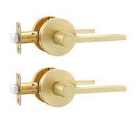 Leydebong 2 Pack Brushed Gold Door Handles, Passage Door Knob Set Interior Door Handles, Hallway/Closet Door Lever Set Indoor Door Handle Set for Right/Left Handed Doors