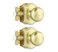 Leydebong 2 Pack Classic Gold Passage Door Knob, Non-Locking Interior Door Handle Set for Hallways & Closets, Easy DIY Installation
