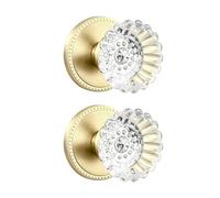Leydebong 2 Pack Gold Door Knobs Crystal Door Knob Dummy Door Knobs Brushed Gold Glass Interior Satin Brass Dummy Handle Single Sided Decorative for Hallway/Closet/Pantry/Laundry/French Doors