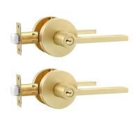 Leydebong 2 Pack Gold Door Knobs, Door Handles Interior, Brushed Gold Privacy Lever Door Handle with No Key, Modern Door Hardware for Interior Door Use