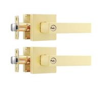 Leydebong 2 Pack Gold Door Lock with Keys, Keyed Different Door Knobs, Gold Door Handles with Lock and Key, Satin Brass Door Knob Exterior, Reversible for Right & Left Side