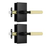 Leydebong 2 Pack Interior Passage Door Knurled Handle, Door Lever for Closet and Hallway, Reversible Non-Locking Handle Lever, Matte Black and Satin Brass