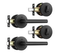 Leydebong 2 Pack Matte Black Front Door Locksets with Deadbolt, Black Door Handles, Combination Door Lock, Keyed Alike Exterior Door Lever