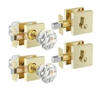 Leydebong 2 Pack Single Cylinder Deadbolt and Crystal Glass Passage Door Knob Combo Set, Polished Brass Door Lock Sets, Keyd Alike Door Knob Sets