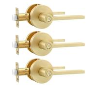 Leydebong 3 Pack Interior/Exterior Door Knobs, Gold Door Handles with Key and Lock, Keyed Alike Door Levers, Heavy Duty Modern Door Handle Sets