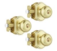 Leydebong 3 Pack Keyed Entry Door Knob with Lock, Interior and Exterior Door Lock, Keyed Alike Lockset, Easy to Install for Front & Back Doors