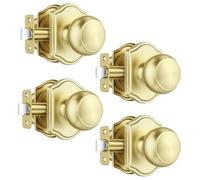Leydebong 4 Pack Classic Gold Passage Door Knob, Non-Locking Interior Door Handle Set for Hallways & Closets, Easy DIY Installation