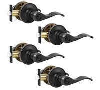 Leydebong 4 Pack Door Knob with Lock, Keyed Alike Door Handles, Entry Door Lock, Wave Style Door Levers, Universal Handing, Drop Lever Shape,Finish in Oil Rubbed Bronze
