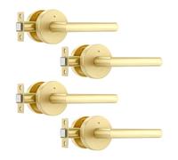 Leydebong 4 Pack Gold Door Handle Interior, Zinc Alloy Brushed Gold Privacy Interior Door Knob for Bathroom, Modern Bedroom Lever Door Handle