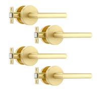 Leydebong 4 Pack Gold Door Handles Interior Passage Door Knob Lever, Interior Door Handles Brushed Gold for Closet, Nonlockable Hallway Closet Door Handle