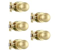 Leydebong 5 Pack Interior Door Knobs, Satin Brass Door Handles, Keyless Non-Locking Passage Door Knobs