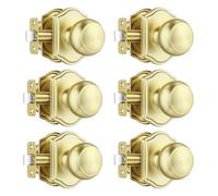 Leydebong 6 Pack Classic Gold Passage Door Knob, Non-Locking Interior Door Handle Set for Hallways & Closets, Easy DIY Installation