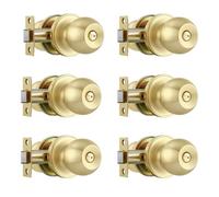 Leydebong 6 Pack Gold Ball Door Knobs with Lock, Keyless for Bedroom/Bathroom, Satin Brass Finish