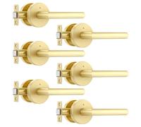 Leydebong 6 Pack Gold Door Handle Interior, Zinc Alloy Brushed Gold Privacy Interior Door Knob for Bathroom, Modern Bedroom Lever Door Handle