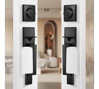 Leydebong Double Front Door Handle Set, Black Square Door Lever, Exterior Door Knob & Deadbolt Combo, Door Lock Set for Front/Back/Office Doors, Heavy Duty Door HandleHandle