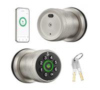 Leydebong Keyless Entry Fingerprint Door Knob, Smart Biometric Door Lock with Keypad Passcode Door Knob with Auto-Lock for Front Door, Bedroom, Gate & Office, Finish in Satin Nickel